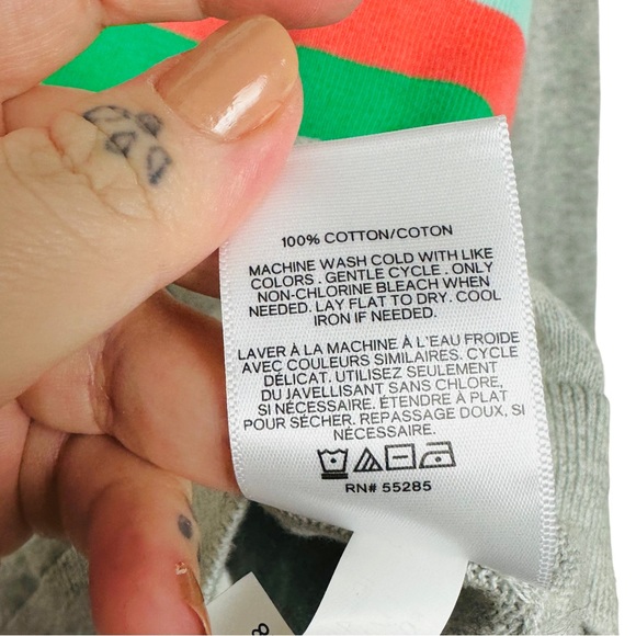 Express Varsity Striped Slouchy V Neck Button Down Rainbow Gray Knit Cardigan - Picture 10 of 11